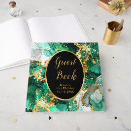 Emerald Green and Gold Marble Agate Birthday Party Gastenboek