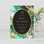 Emerald Green and Gold Marble Agate Birthday Party Kaart (Staand voorkant)