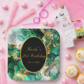 Emerald Green and Gold Marble Agate Birthday Party Papieren Bordje (Feest)