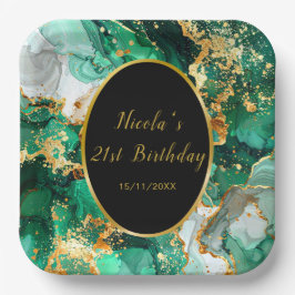 Emerald Green and Gold Marble Agate Birthday Party Papieren Bordje