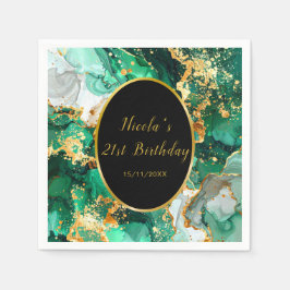 Emerald Green and Gold Marble Agate Birthday Party Servet