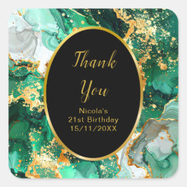 Emerald Green and Gold Marble Agate Birthday Party Vierkante Sticker