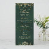 Emerald Green and Gold Ornate Elegant Wedding Menu (Staand voorkant)