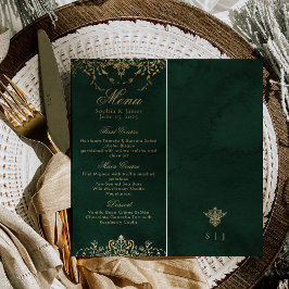 Emerald Green and Gold Ornate Elegant Wedding Menu