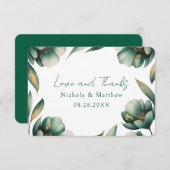 Emerald Green and Gold Rose Wedding Bedankkaart (Voorkant / Achterkant)