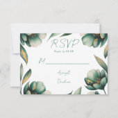 Emerald Green and Gold Rose Wedding RSVP Kaartje (Voorkant)