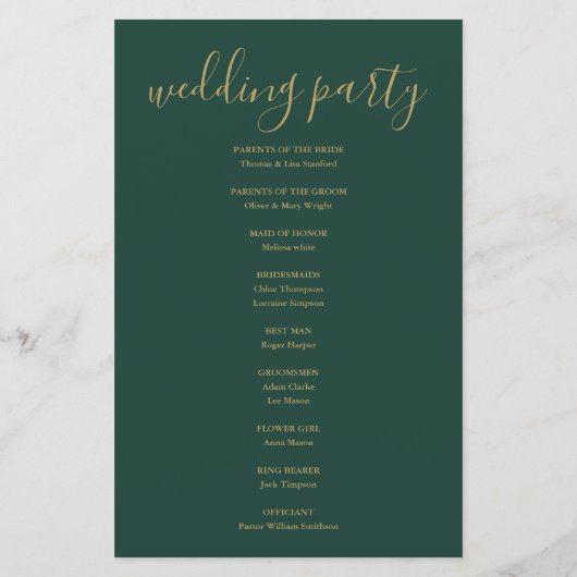 Emerald Green and Gold Script Wedding Program (Achterkant)