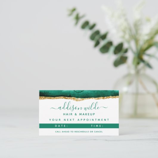 Emerald Green and Gold Waterverf Appointment Card Afsprakenkaartje (Staand voorkant)