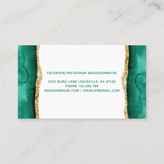 Emerald Green and Gold Waterverf Appointment Card Afsprakenkaartje (Achterkant)