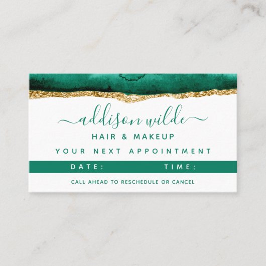 Emerald Green and Gold Waterverf Appointment Card Afsprakenkaartje (Voorkant)