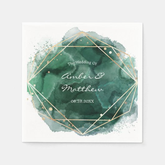 Emerald Green and Gold Waterverf Wedding Servet (Voorkant)