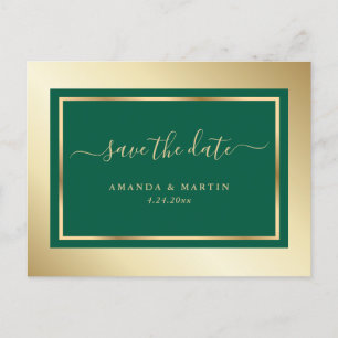 Emerald Green and Gold Wedding Save the Date Aankondigingskaart