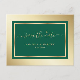 Emerald Green and Gold Wedding Save the Date Aankondigingskaart