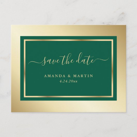 Emerald Green and Gold Wedding Save the Date Aankondigingskaart (Voorkant)