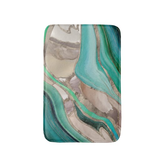 Emerald green and taupe marble badmat (Voorkant Verticaal)