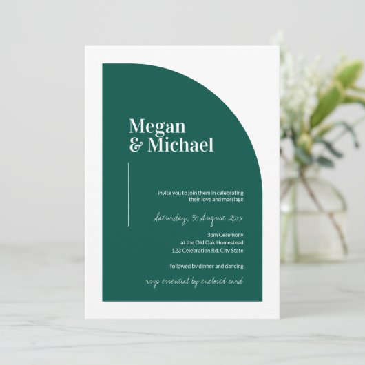Emerald Green Arch Modern Wedding Uitnodiging (Staand voorkant)