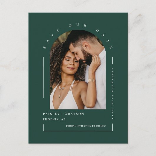 Emerald Green Arch Photo QR Code Save Our Date Briefkaart (Voorkant)