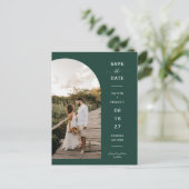 Emerald Green Arch Photo QR Code Save the Date Briefkaart (Staand voorkant)