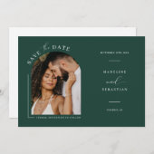 Emerald Green Arch Photo QR-code Save the Date Inv Kaart (Voorkant / Achterkant)