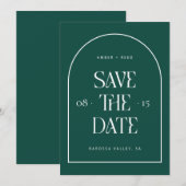Emerald Green Arch Retro Minimalist Modern Font Save The Date (Voorkant / Achterkant)