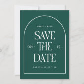 Emerald Green Arch Retro Minimalist Modern Font Save The Date (Voorkant)
