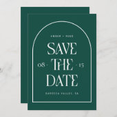 Emerald Green Arch Retro Minimalist Modern Font Save The Date (Voorkant / Achterkant)