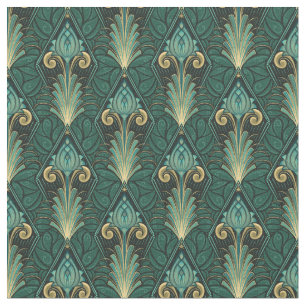 Emerald Green Art Deco Lotus op Bladerachtige acht Stof
