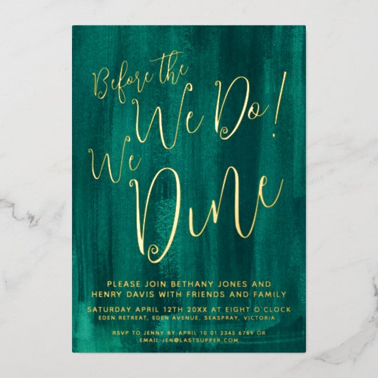 Emerald green art repetitief diner voor we dat doe folie uitnodiging (Voorkant)