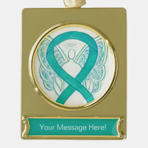 Emerald Green Awareness Ribbon Angel Art Ornament Verguld Banner Ornament
