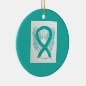 Emerald Green Awareness Ribbon Angel Art Ornaments Keramisch Ornament (Rechts)