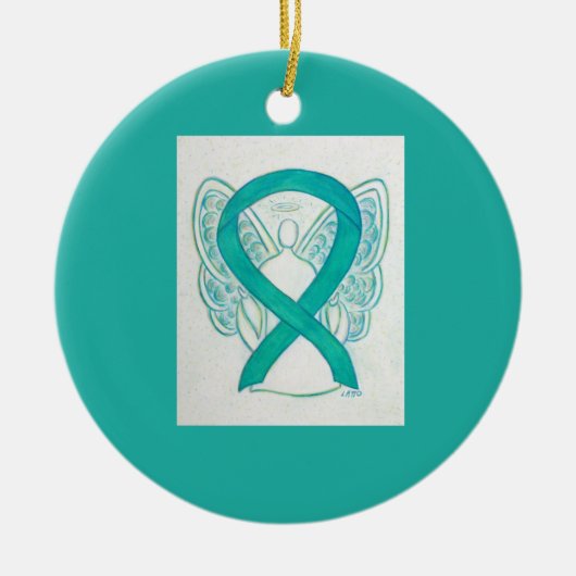 Emerald Green Awareness Ribbon Angel Art Ornaments Keramisch Ornament (Voorkant)