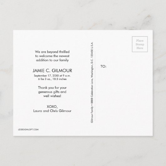 Emerald green Baby Foto's Dank u Briefkaart (Achterkant)