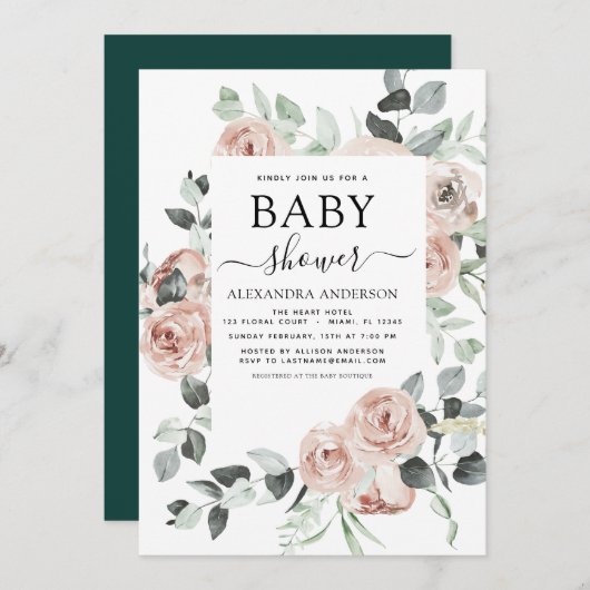 Emerald Green Baby shower Floral Greenery Kaart (Voorkant / Achterkant)