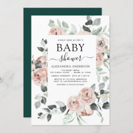 Emerald Green Baby shower Floral Greenery Kaart