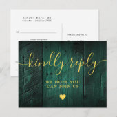 Emerald Green Barn Wood Song Request RSVP Briefkaa Uitnodiging Briefkaart (Voorkant / Achterkant)