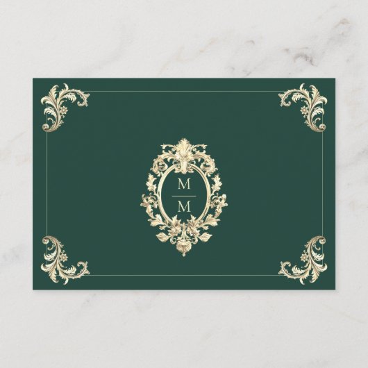 Emerald Green Barok Gold Wedding Details Informatiekaartje (Achterkant)