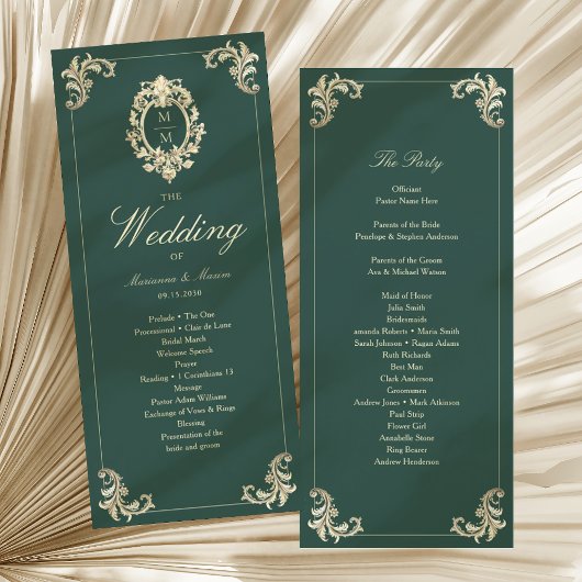Emerald Green Barok Wedding Programma