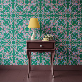 Emerald Green Baroque Ornamental Design Behang