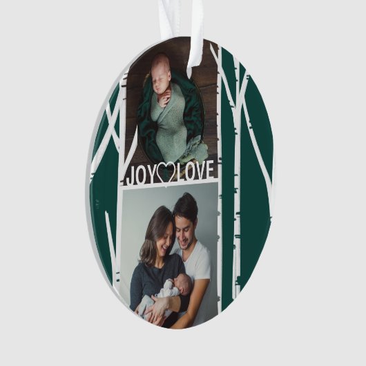 Emerald Green Birch Tree Love & Joy Multiple Photo Ornament (voorkant)