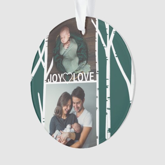 Emerald Green Birch Tree Love & Joy Multiple Photo Ornament (voorkant)