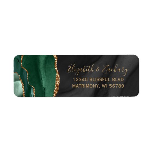 Emerald Green Black Agate Wedding Retouradres Etiket (Voorkant)