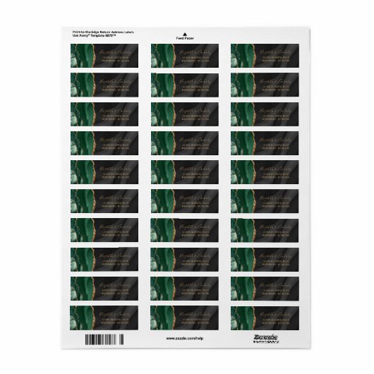 Emerald Green Black Agate Wedding Retouradres Etiket (Full Sheet)