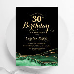 Emerald Green Black Gold Agate 30e verjaardag Kaart<br><div class="desc">Emerald groen,  zwart en goud agaat 30e verjaardag uitnodiging. Elegant modern design met groene waterverf agaat marmeren geode achtergrond,  faux glitter goud en typografie script lettertype. Trendy uitnodigingskaart perfect voor een stijlvol vrouwenfeest. Gedrukte Zazzle-uitnodigingen of direct downloadbare digitale afdrukbare sjabloon.</div>