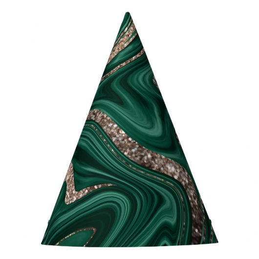 Emerald Green Black Gold Glitter Marmer #1 Feesthoedjes (Voorkant)