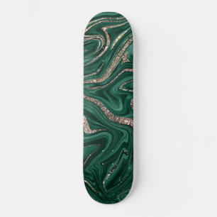 Emerald Green Black Gold Glitter Marmer #1 Persoonlijk Skateboard