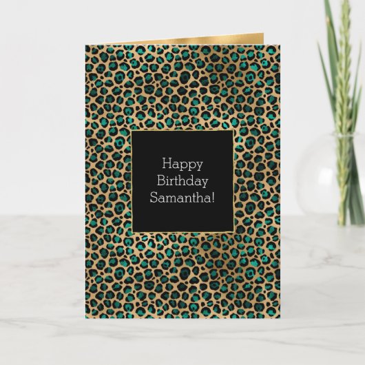 Emerald Green Black Gold Leopard-printer Kaart (Voorkant)