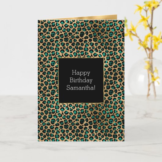 Emerald Green Black Gold Leopard-printer Kaart (Gele Bloem)