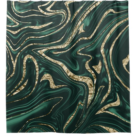 Emerald Green Black Gold Marble #2 (Faux-Folie) Douchegordijn (Voorkant)