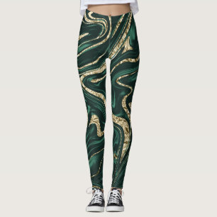 Emerald Green Black Gold Marble #2 (Faux-Folie) Leggings
