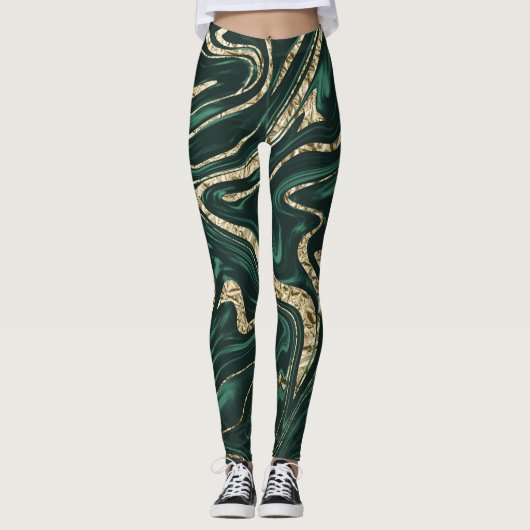 Emerald Green Black Gold Marble #2 (Faux-Folie) Leggings (Voorkant)